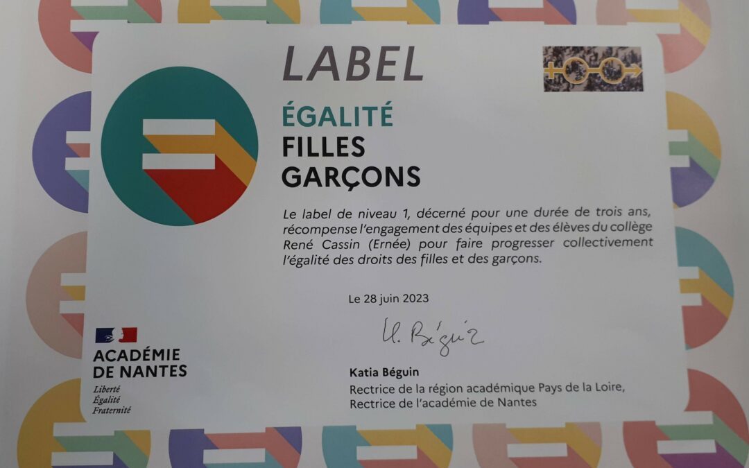 Obtention de la labellisation EGALITE FILLES-GARCONS